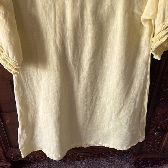 120% Lino yellow linen ruffle sleeve midi dress. - Picture 8 of 14